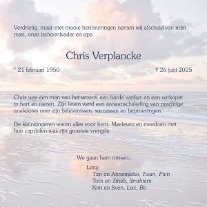 In memoriam Chris Verplancke 1